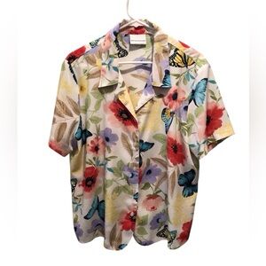 Alfred Dunner Womens Sz 16 Floral Butterfly Print Short Sleeve Blouse